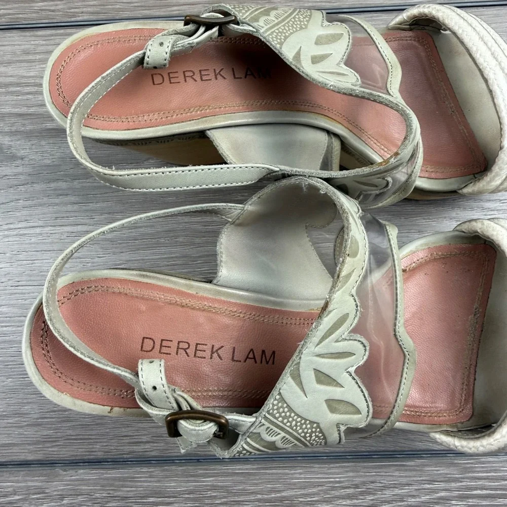Derek Lam Womens Wedge Sandals Clear Lucite Wood Platform Cream 35 US 5